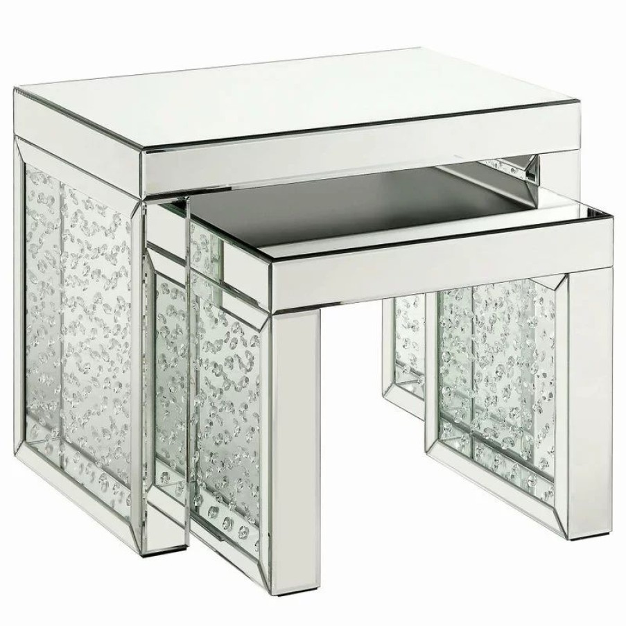 Coffee & Accent Tables * | Acme Furniture Nysa Accent Table, Mirrored And Faux Crystals Inlay