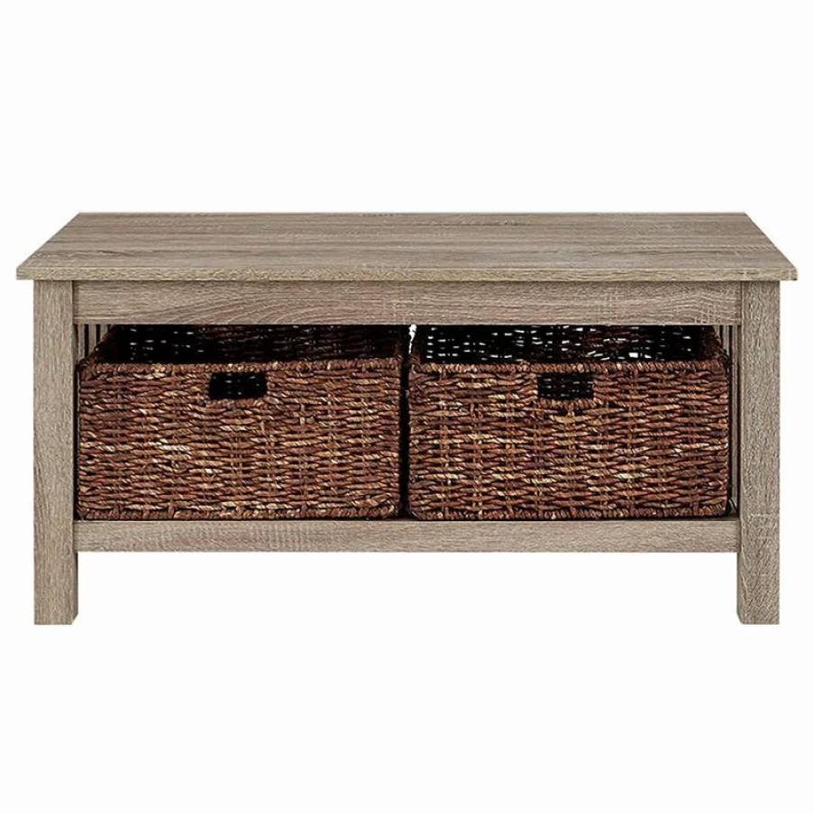 Coffee & Accent Tables * | Walker Edison 40 Wood Storage Coffee Table With Wicker Totes, Driftwood