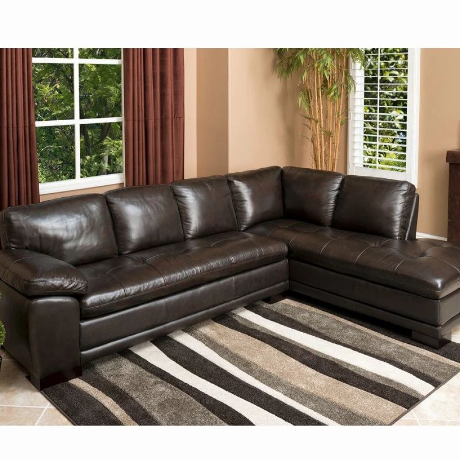 Sofas & Sectionals * | Abbyson Living Devonshire Leather Sectional Sofa, Brown