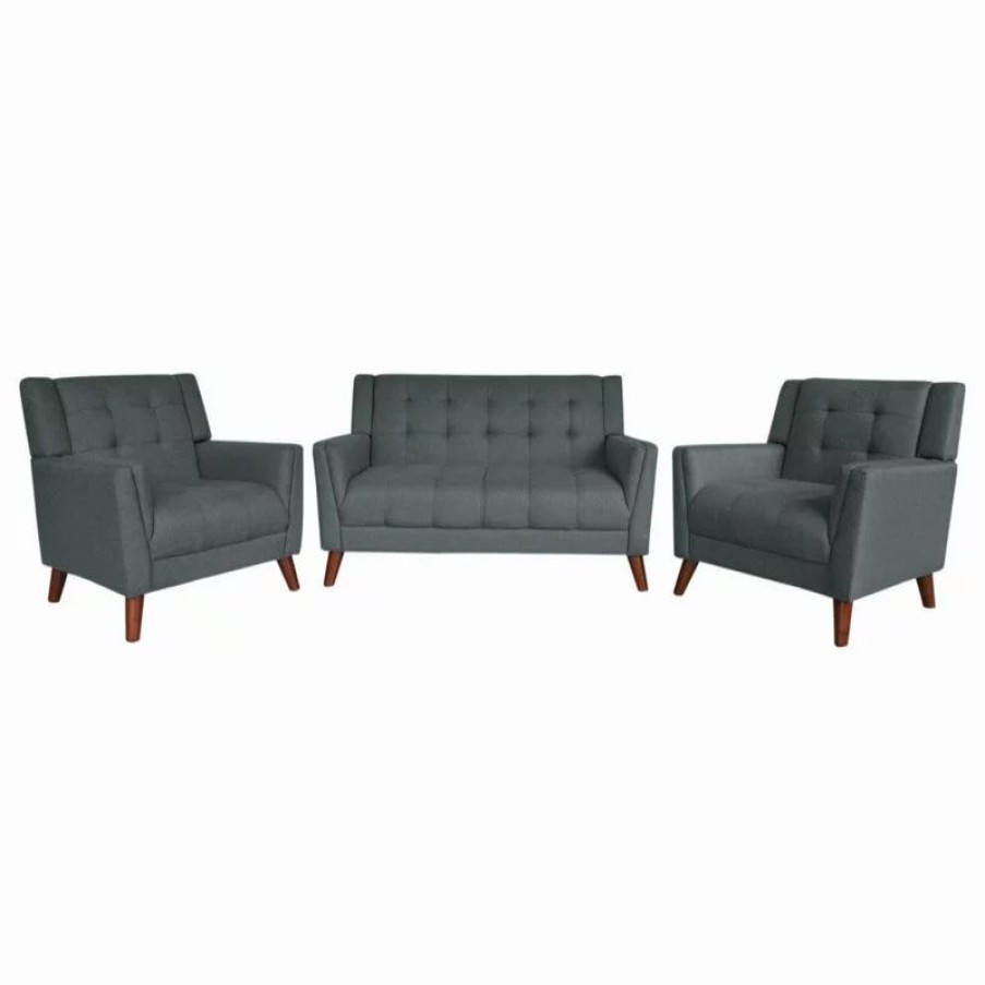 Sofas & Sectionals * | Gdfstudio Gdf Studio Evelyn Mid Century Modern Fabric Arm Chair And Loveseat Set, Dark Gra