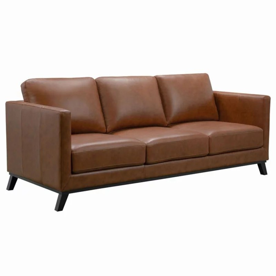 Sofas & Sectionals * | Abbyson Living Sullivan Mid-Century Top Grain Leather Sofa, Camel