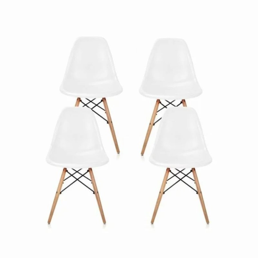 Chairs * | Cozyblock White Dsw Midcentury Dining Shell Chairs, Beech Wood Eiffel Legs, Set Of 4