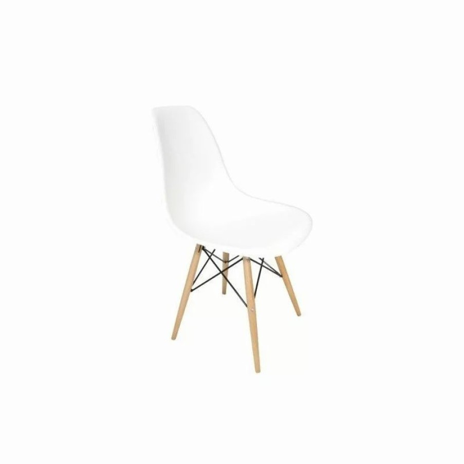 Chairs * | Cozyblock White Dsw Midcentury Dining Shell Chairs, Beech Wood Eiffel Legs, Set Of 4