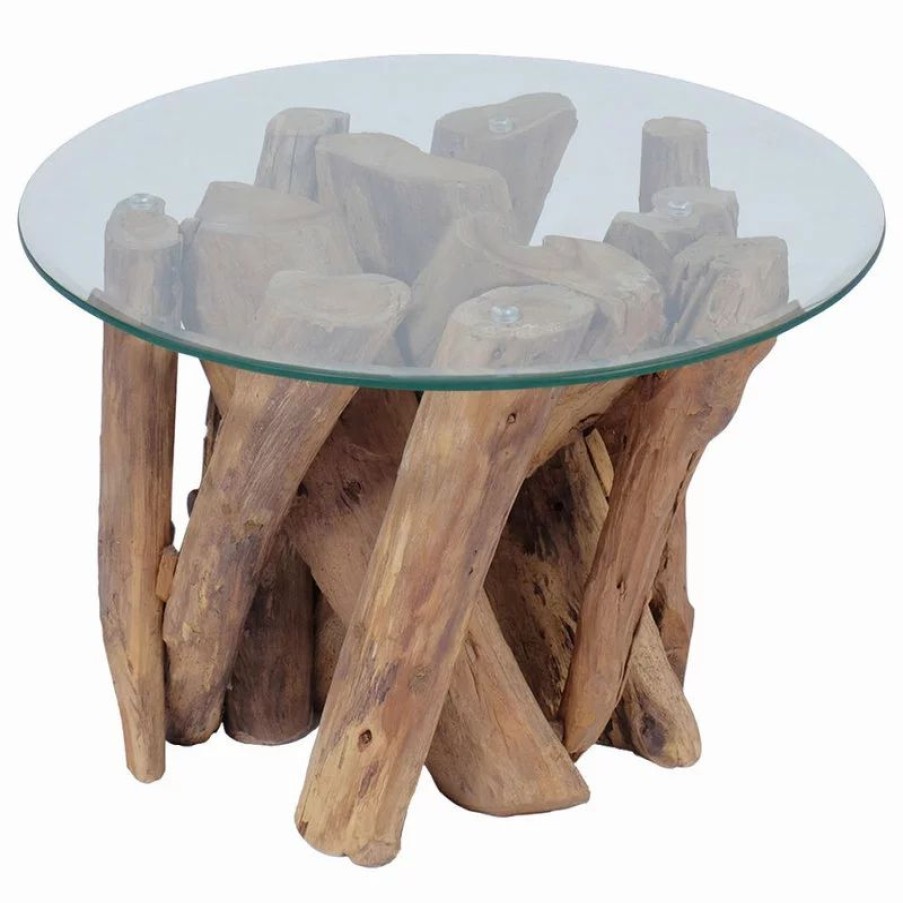 Coffee & Accent Tables * | Vida Xl International B.V. Vidaxl Solid Teak Driftwood Coffee Table Living Room Side Stand Glass Tabletop