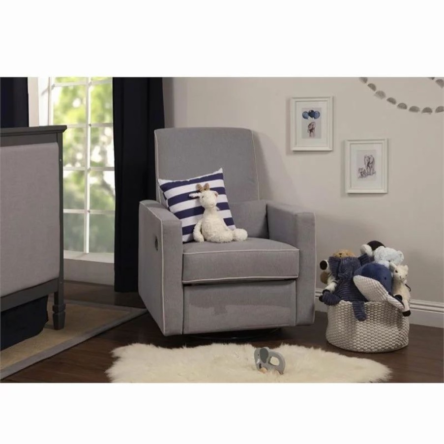 Chairs * | Davinci Piper Recliner And Swivel Glider In Gray With Cream Piping