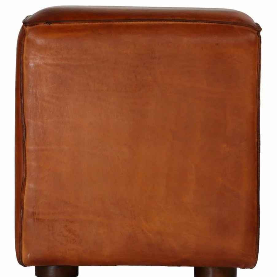 Footstools & Ottomans * | Bare Decor Sands Genuine Leather Cube Ottoman, Saddle Brown