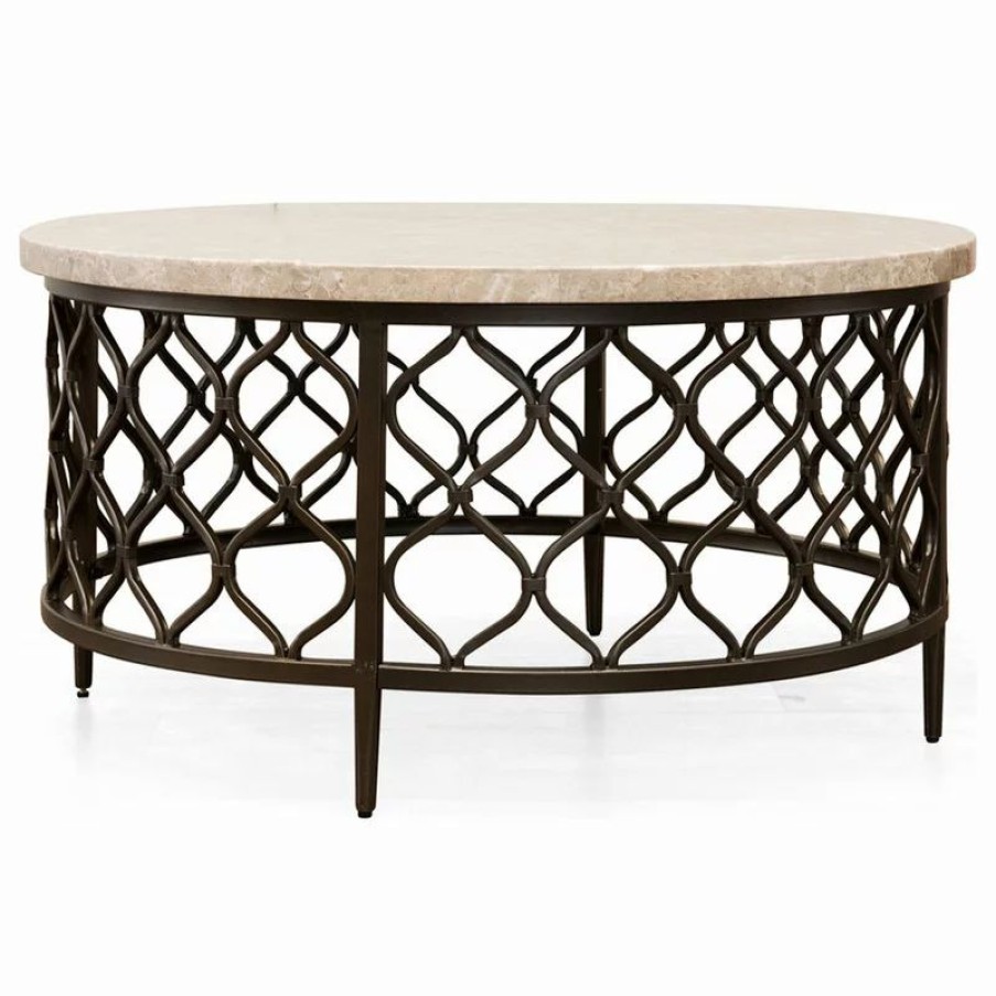 Coffee & Accent Tables * | Steve Silver Roland Round White Stone Top With Bronze Metal Base Coffee Table