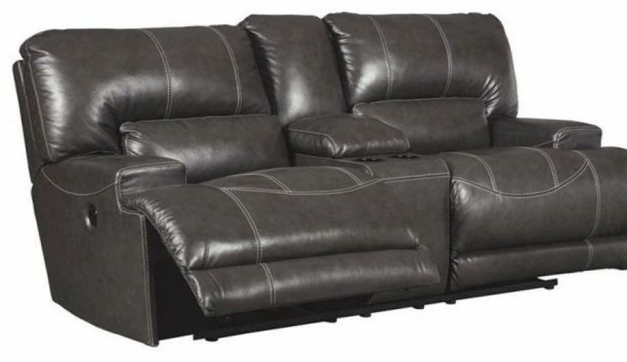 Sofas & Sectionals * | Ashley Furniture Industries Ashley Furniture Mccaskill Leather Power Reclining Loveseat In Gray