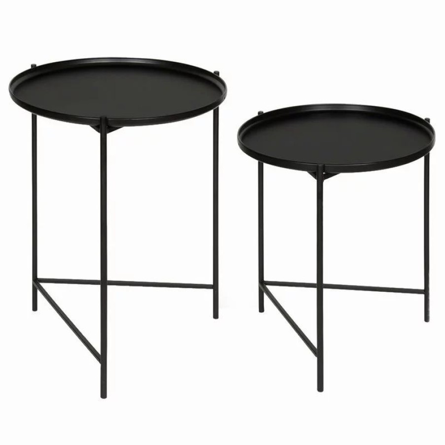 Coffee & Accent Tables * | Uniek Kate And Laurel 2-Piece Ulani Nested Round Metal End Table Set, Black