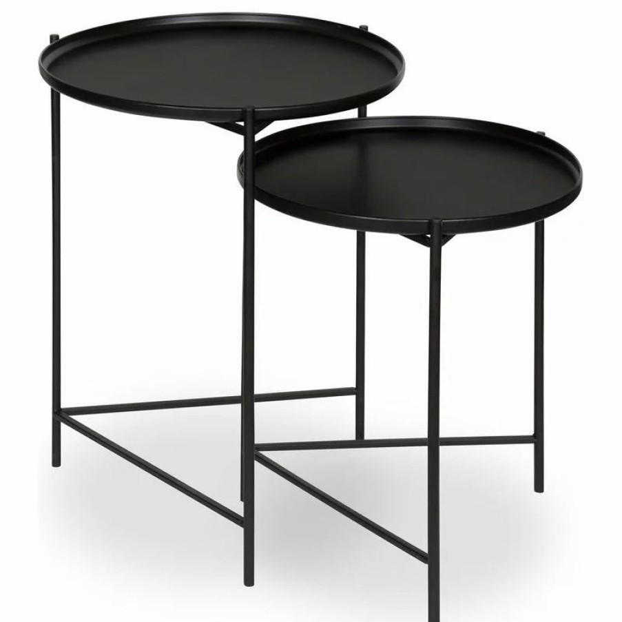 Coffee & Accent Tables * | Uniek Kate And Laurel 2-Piece Ulani Nested Round Metal End Table Set, Black