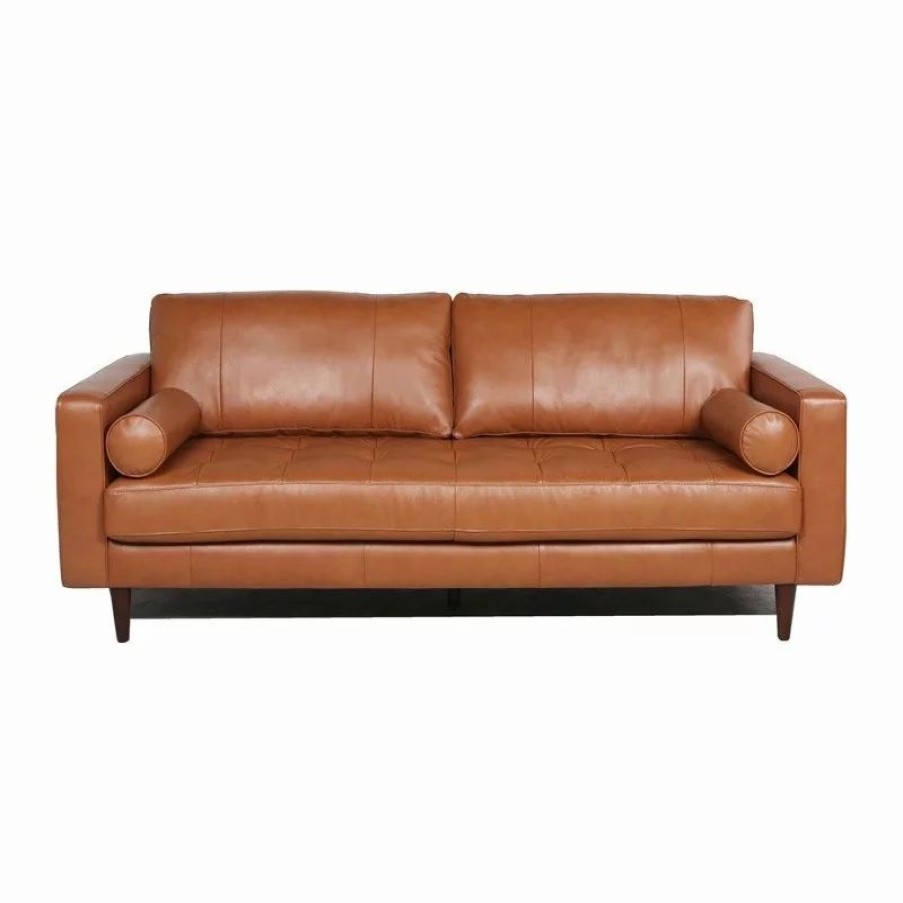 Sofas & Sectionals * | Maklaine Midcentury Mid-Century Brown Finish Modern Leather Sofa