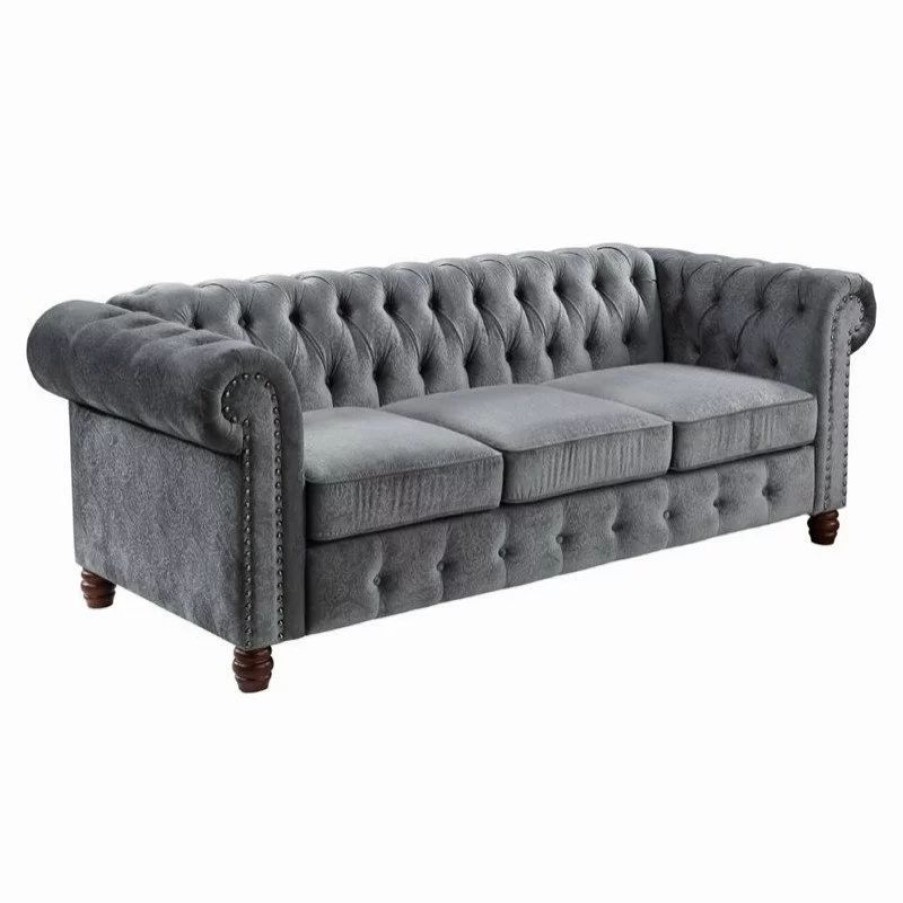 Sofas & Sectionals * | Domain Industries Inc. Lexicon Welwyn Velvet Chesterfield Sofa In Dark Gray