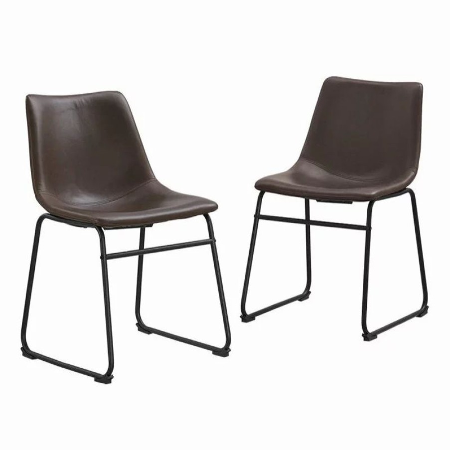 Chairs * | Walker Edison Faux Leather Dining Chair In Brown Set Of 2