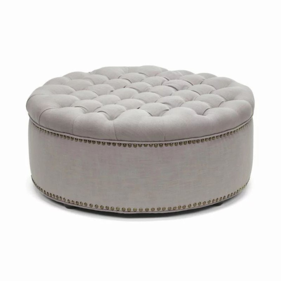 Footstools & Ottomans * | Baxton Studio Iglehart Beige Linen Modern Tufted Ottoman