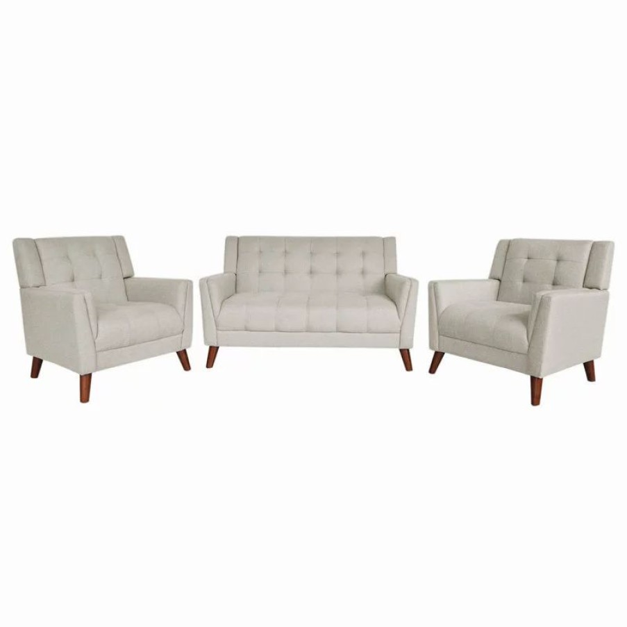 Sofas & Sectionals * | Gdfstudio Gdf Studio Evelyn Mid Century Modern Fabric Arm Chair And Loveseat Set, Beige/Wa