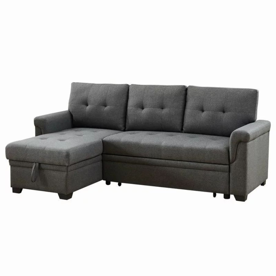 Sofas & Sectionals * | Lilola Home Hunter Linen Reversible Sleeper Sectional Sofa With Storage Chaise, Dark Gray