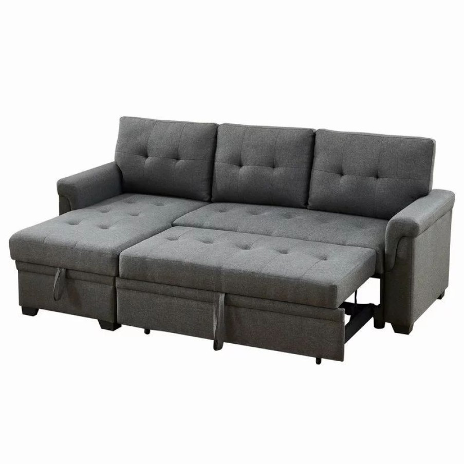 Sofas & Sectionals * | Lilola Home Hunter Linen Reversible Sleeper Sectional Sofa With Storage Chaise, Dark Gray