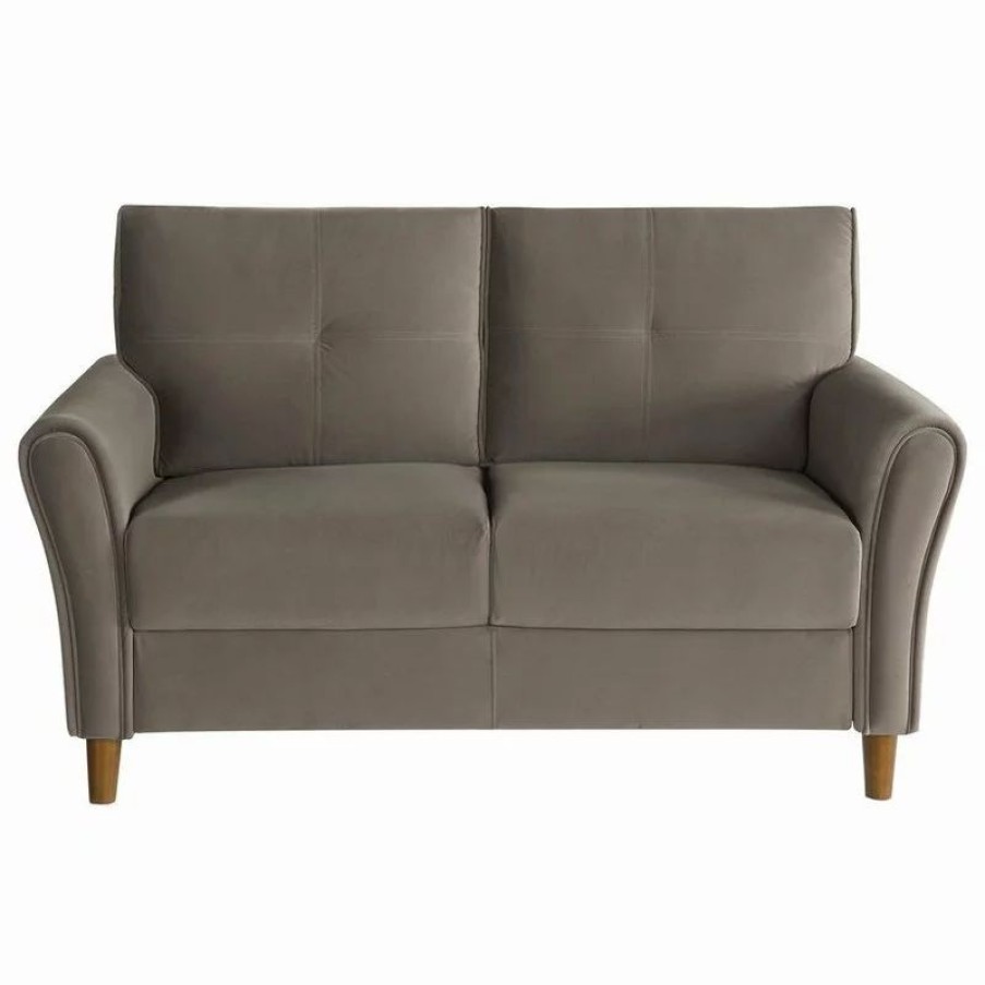 Sofas & Sectionals * | Domain Industries Inc. Lexicon Dunleith Modern Contemporary Velvet Tufted Loveseat In Brown And Walnut