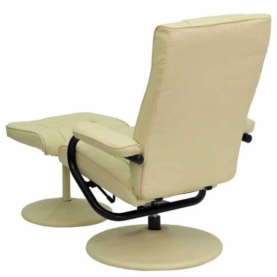 Chairs * | Flash Furniture Contemporary Cream Leather Recliner And Ottoman