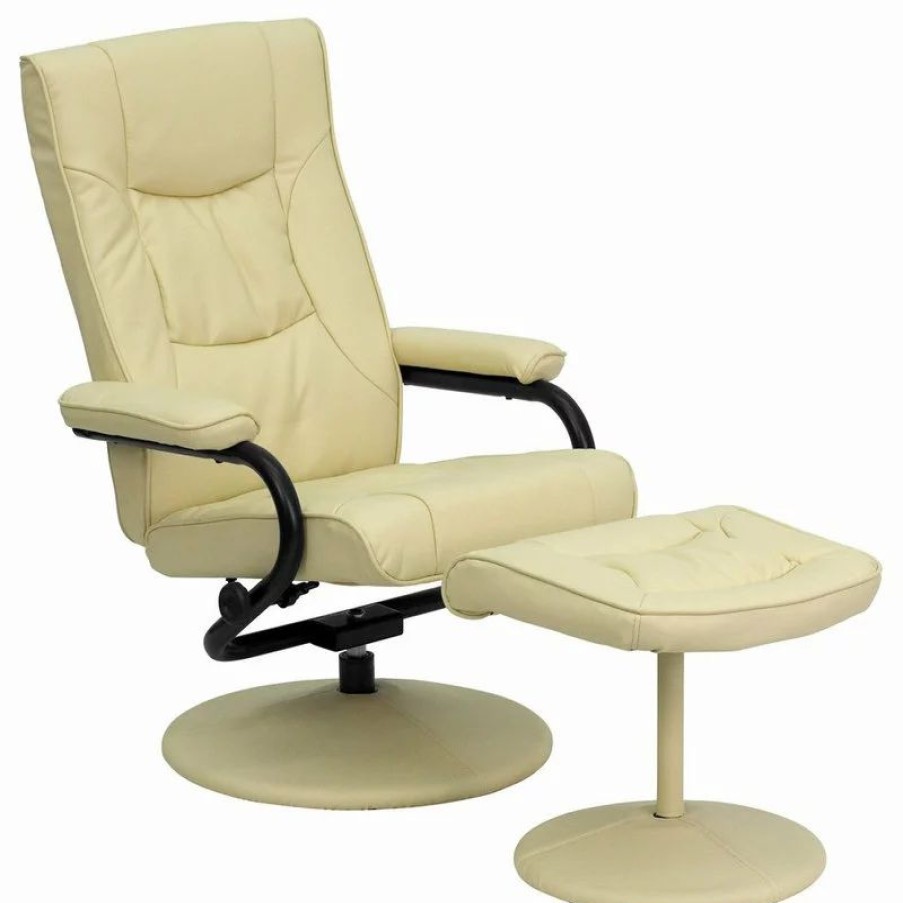 Chairs * | Flash Furniture Contemporary Cream Leather Recliner And Ottoman