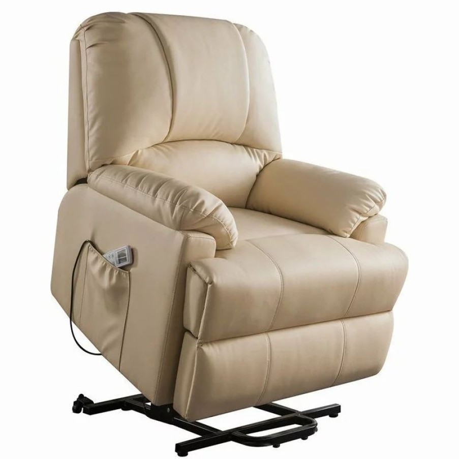 Chairs * | Acme Furniture Acme Ixora Faux Leather Upholstered Recliner With Power Lift In Beige