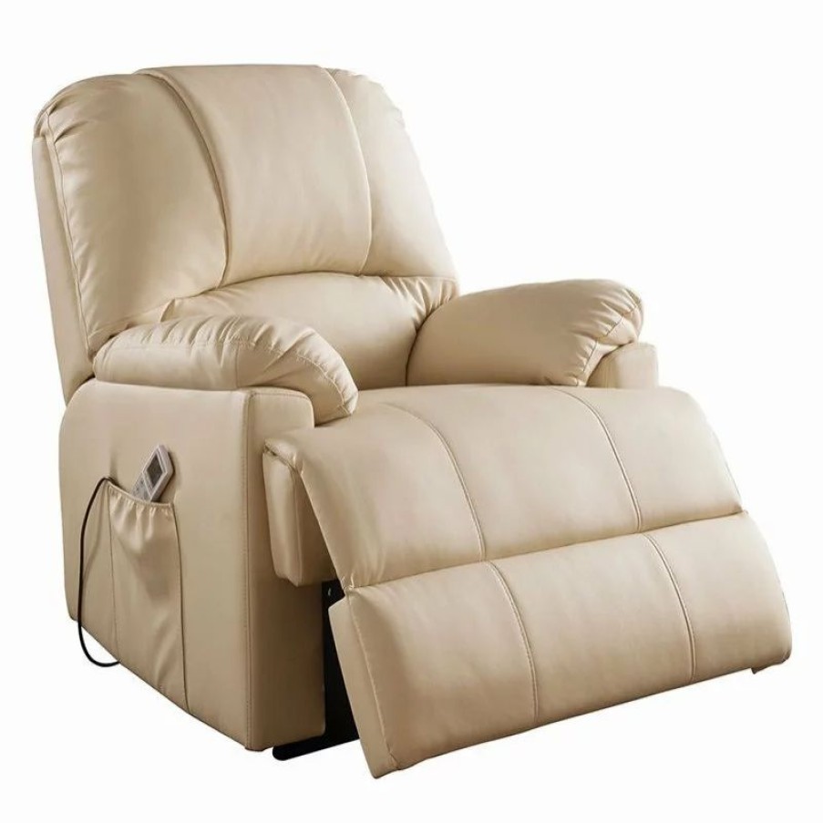 Chairs * | Acme Furniture Acme Ixora Faux Leather Upholstered Recliner With Power Lift In Beige