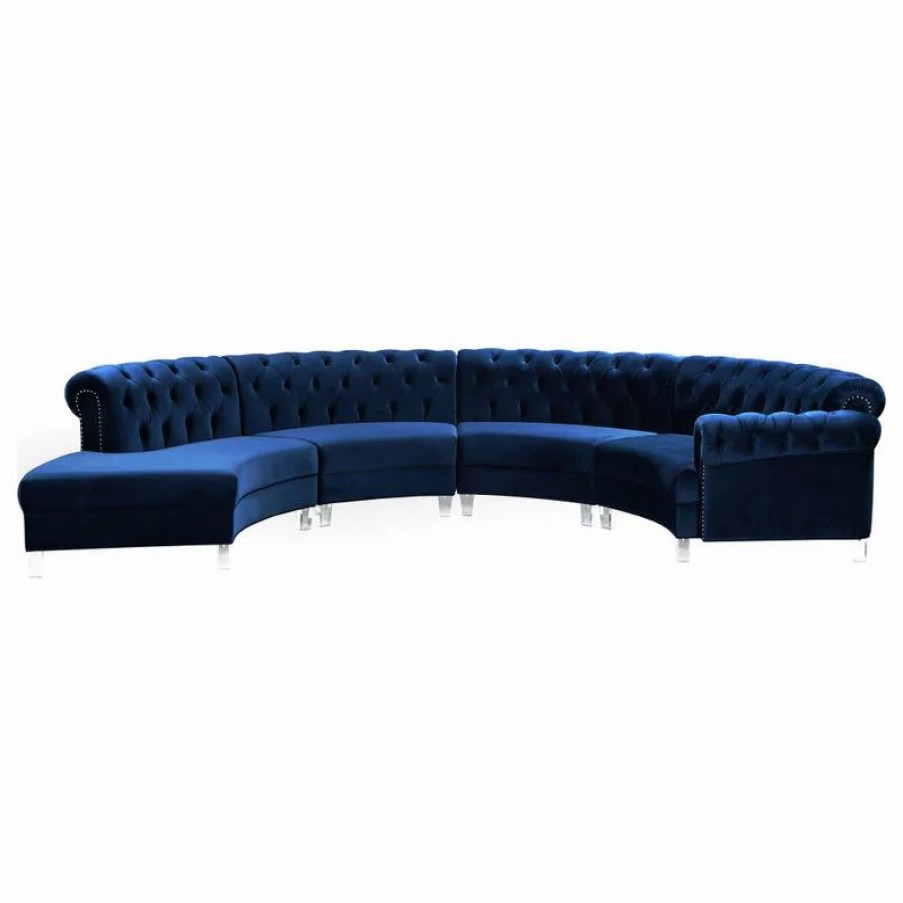 Sofas & Sectionals * | Meridian Furniture Anabella Velvet Sectional, Navy, 4 Piece