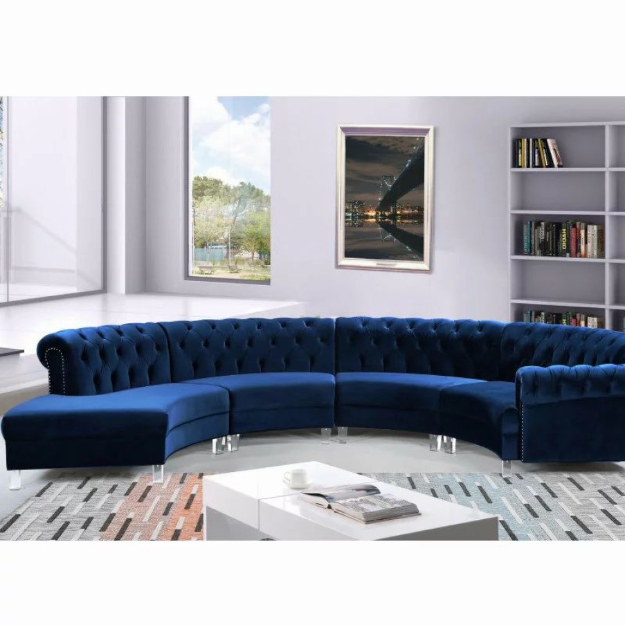 Sofas & Sectionals * | Meridian Furniture Anabella Velvet Sectional, Navy, 4 Piece