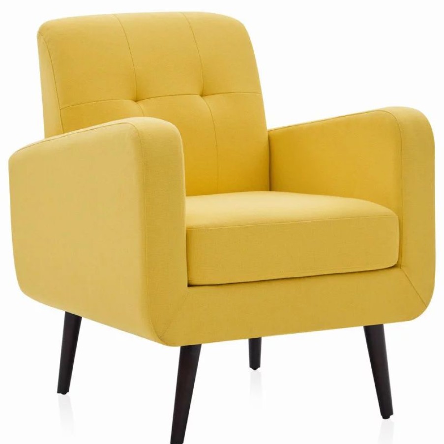 Chairs * | Belleze Hasting Arm Accent Chair Comfy Fabric Upholstered Tufted Single Sofa, Yellow