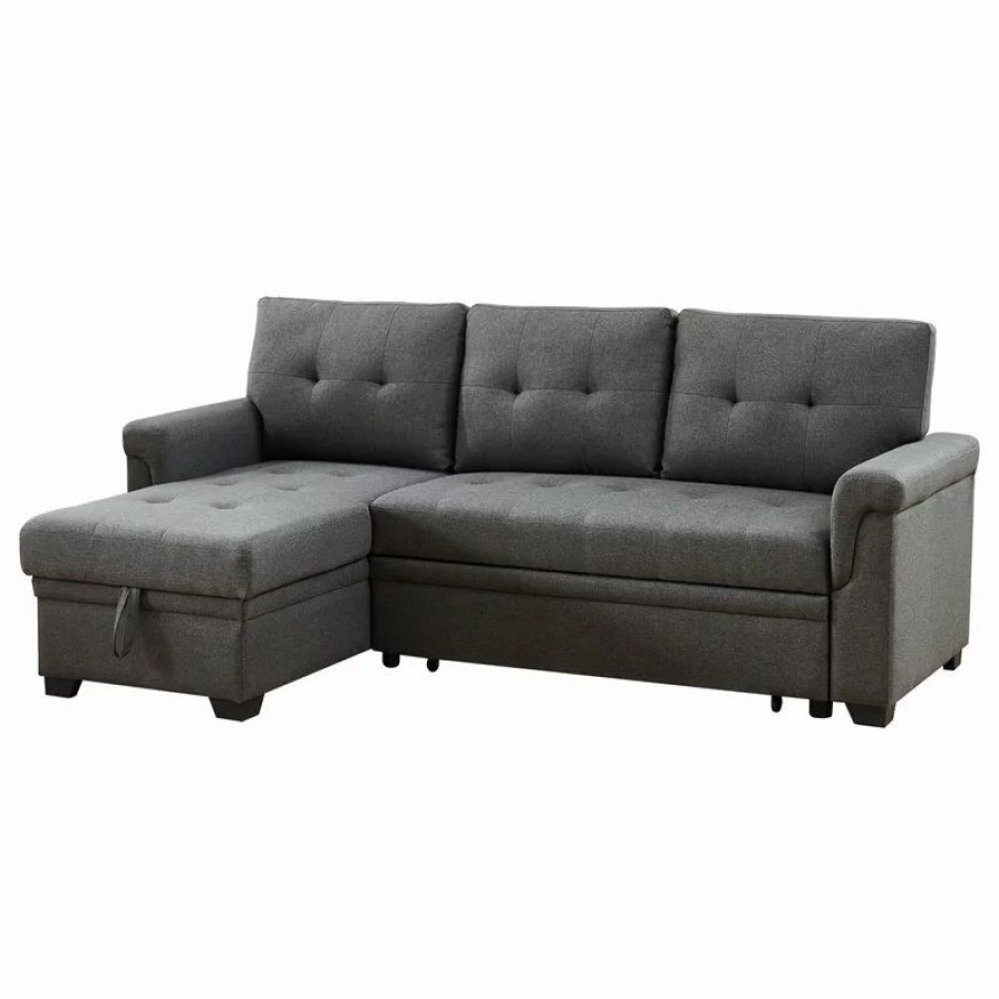 Sofas & Sectionals * | Lilola Furniture Tm Lucca Linen Reversible Sleeper Sectional Sofa, Steel Gray