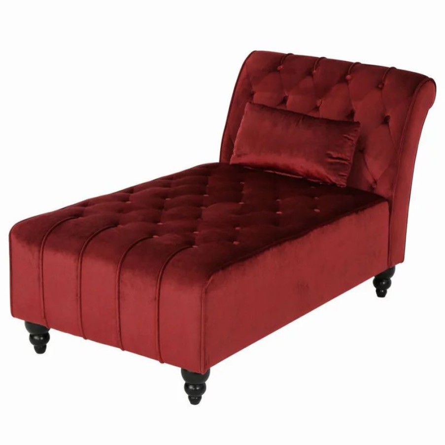 Chairs * | Gdfstudio Gdf Studio Rafaela Tufted New Velvet Chaise Lounge, Garnet