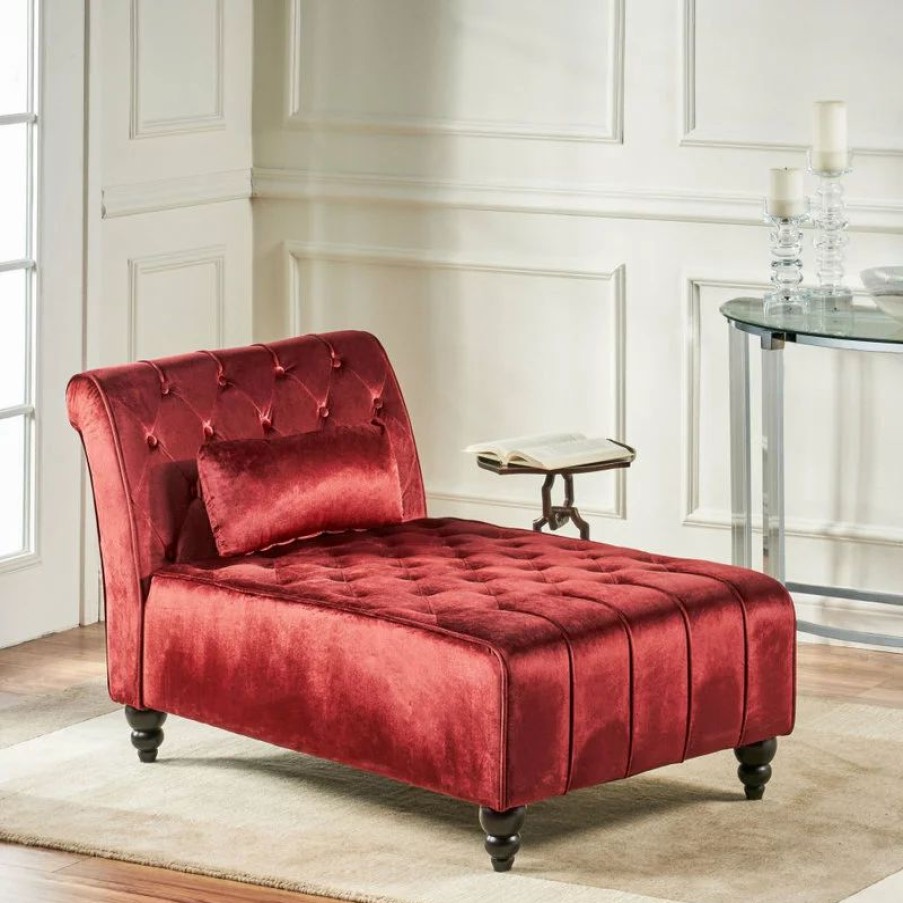 Chairs * | Gdfstudio Gdf Studio Rafaela Tufted New Velvet Chaise Lounge, Garnet