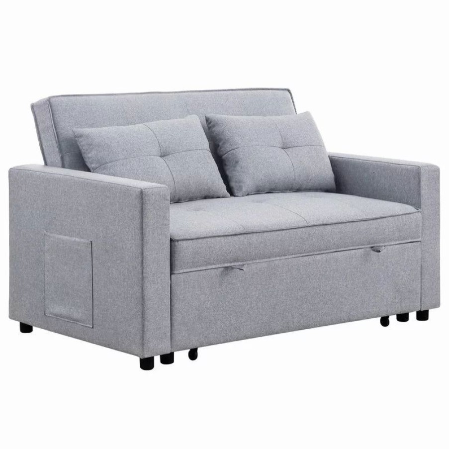 Sofas & Sectionals * | Lilola Home Zoey Linen Convertible Sleeper Loveseat With Side Pocket, Light Gray