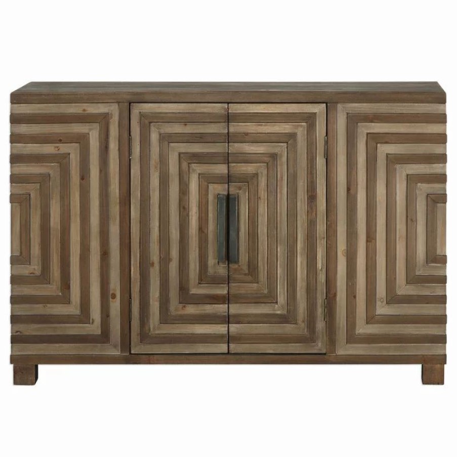 Console Tables * | Uttermost Midcentury Modern Pieced Wood Console Cabinet, Geometric Table Squares