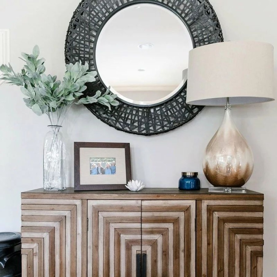 Console Tables * | Uttermost Midcentury Modern Pieced Wood Console Cabinet, Geometric Table Squares