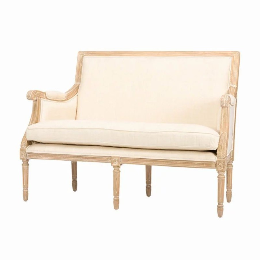 Sofas & Sectionals * | Baxton Studio Chavanon Wood And Light Beige Linen Traditional French Loveseat