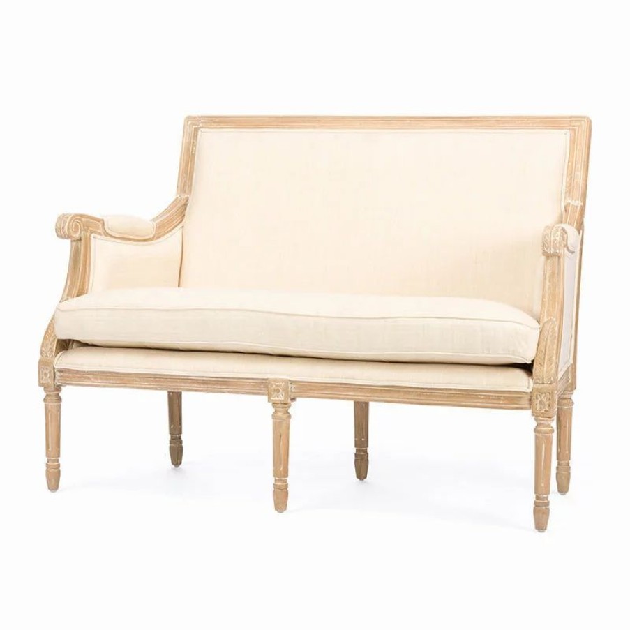 Sofas & Sectionals * | Baxton Studio Chavanon Wood And Light Beige Linen Traditional French Loveseat