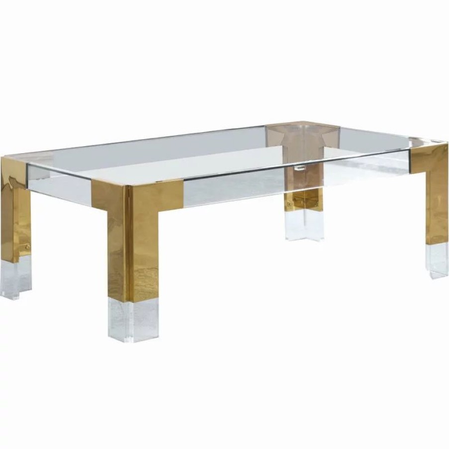 Coffee & Accent Tables * | Meridian Furniture Casper Glass Top, Stainless Steel And Acrylic Coffee Table, Gold, Rectangle