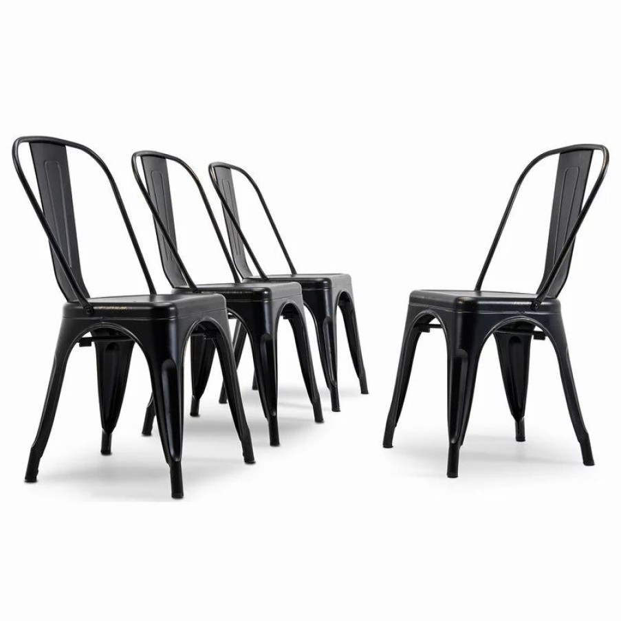 Chairs * | Belleze Trattoria Dining Chair, Metal, Stackable, Set Of 4, Antique Black