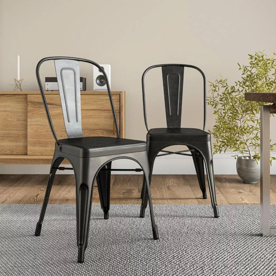 Chairs * | Belleze Trattoria Dining Chair, Metal, Stackable, Set Of 4, Antique Black