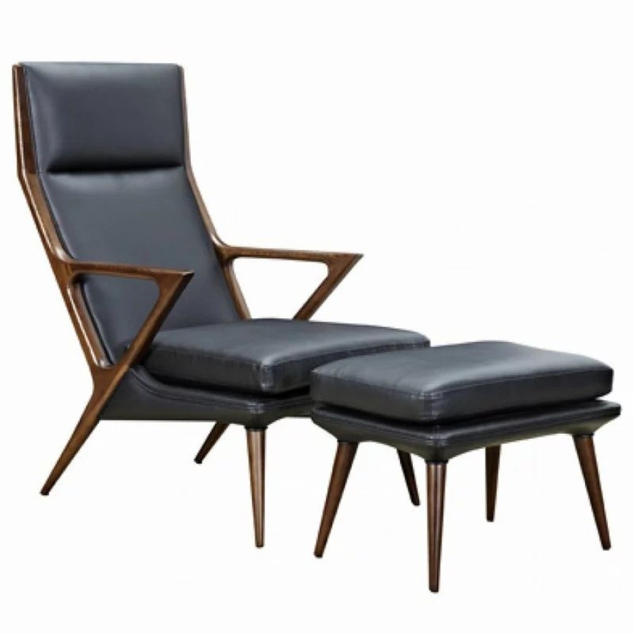 Chairs * | Vig Furniture Inc. Modrest Fulton Modern Black Lounge Chair And Ottoman