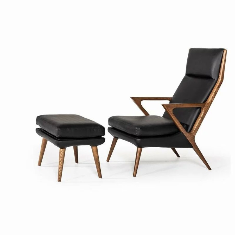 Chairs * | Vig Furniture Inc. Modrest Fulton Modern Black Lounge Chair And Ottoman