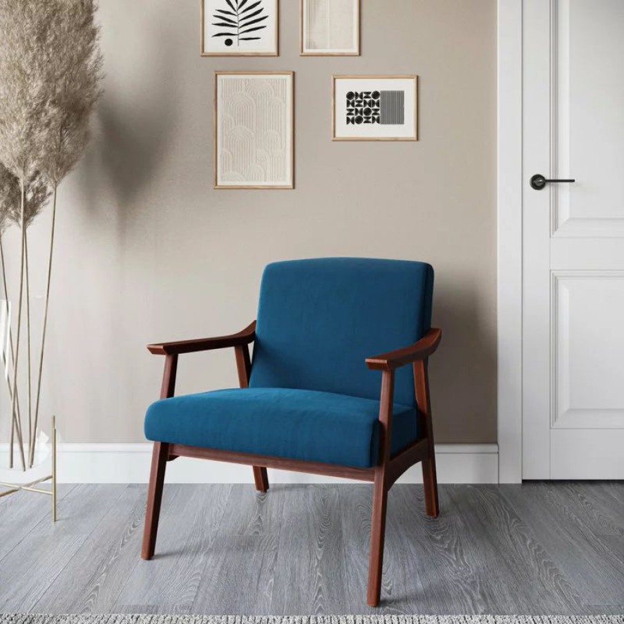 Chairs * | Belleze Accent Chair Living Room Upholstered Armchair, Navy Blue