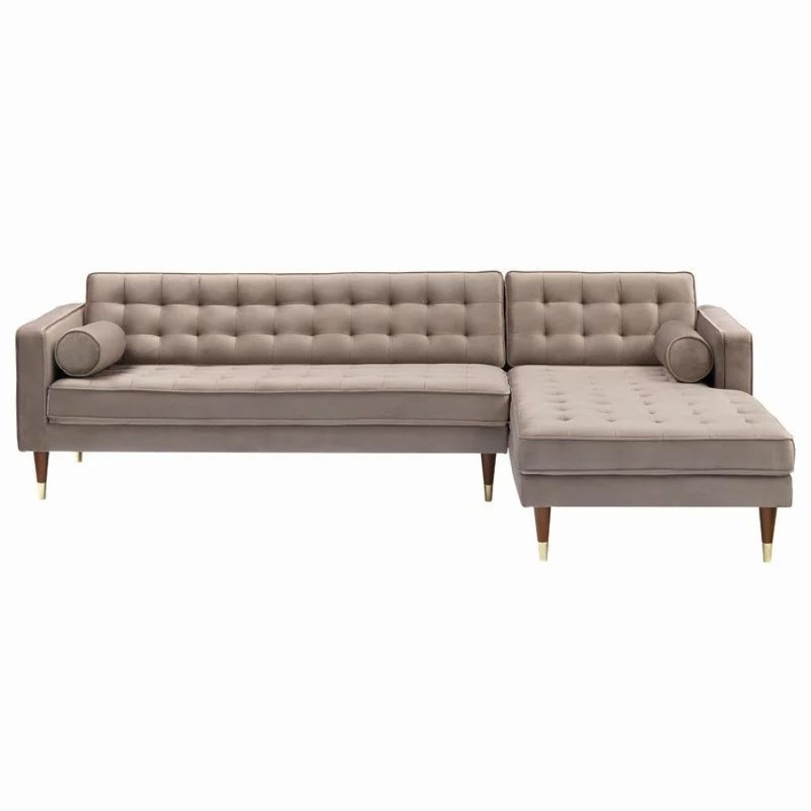 Sofas & Sectionals * | Armen Living Taupe Velvet Mid Century Modern Right Sectional Sofa Lcsmsetau