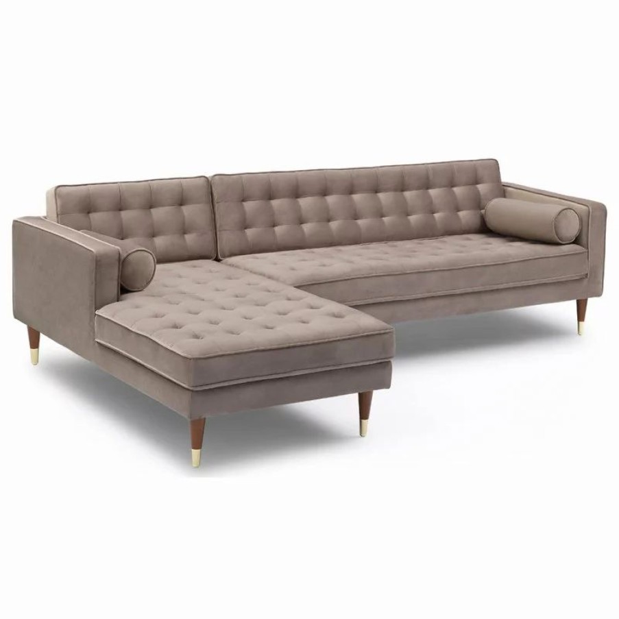 Sofas & Sectionals * | Armen Living Taupe Velvet Mid Century Modern Right Sectional Sofa Lcsmsetau