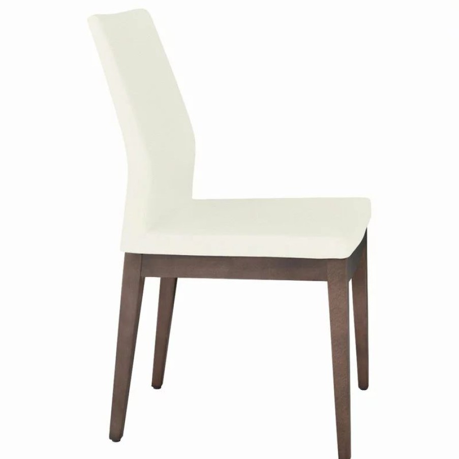 Chairs * | Sohoconcept Pasha Wood High Back Chair, Solid Beech Walnut Finish Base, White Leatherette