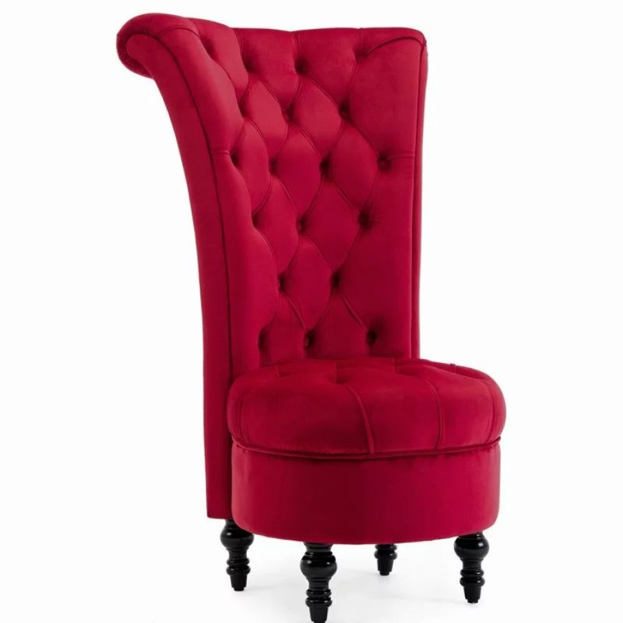 Chairs * | Belleze Royal High Back Velvet Tufted Ottoman Chair, Red