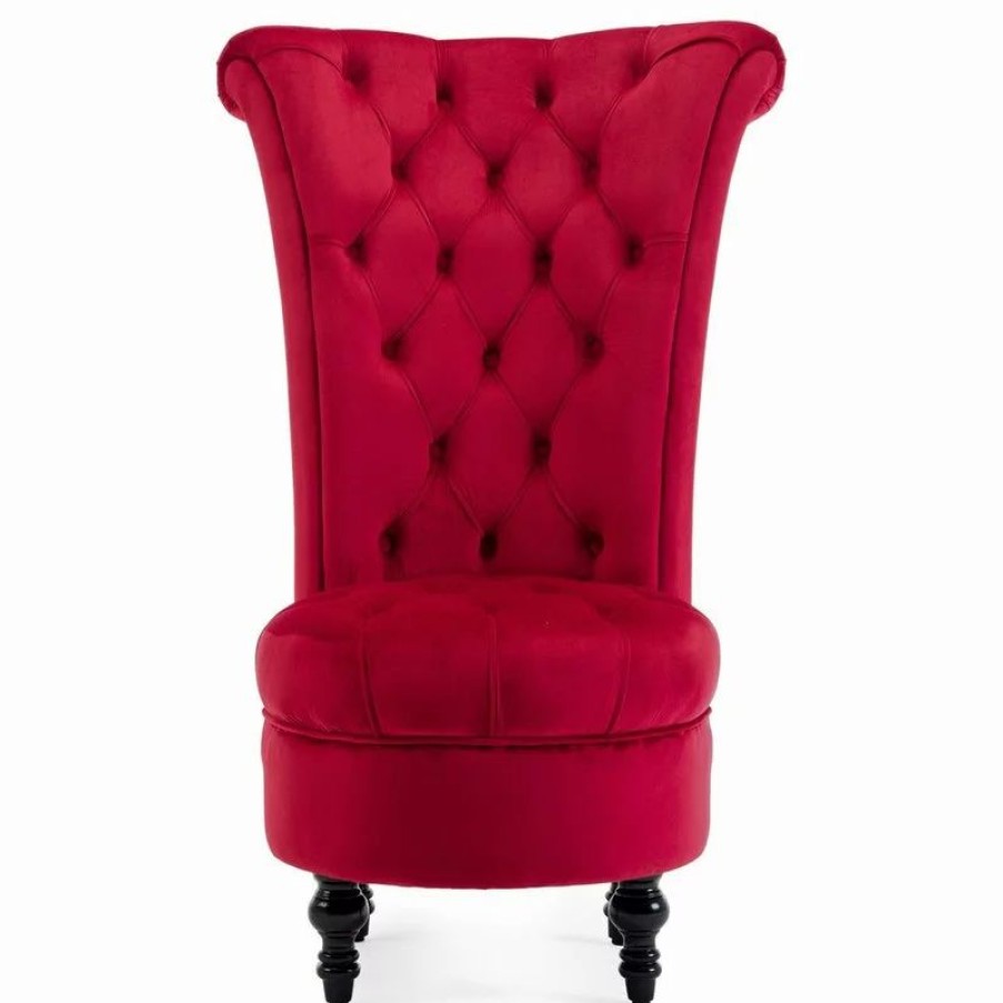 Chairs * | Belleze Royal High Back Velvet Tufted Ottoman Chair, Red