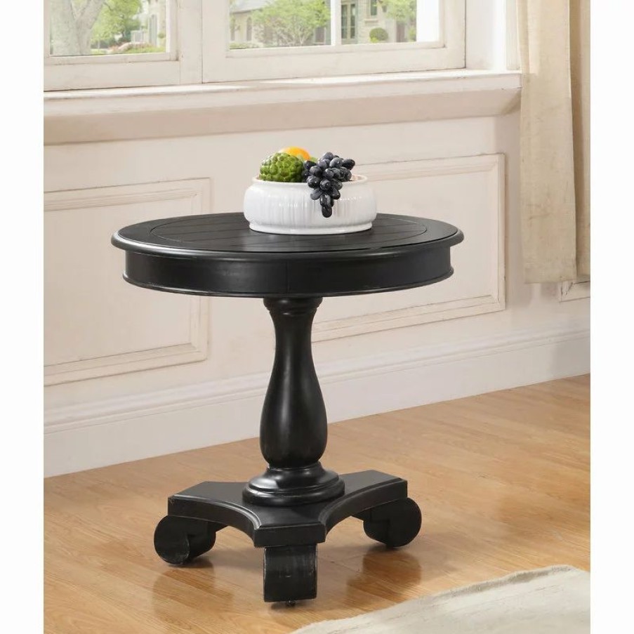 Coffee & Accent Tables * | Best Master Furniture Transitional Antique Living Room Round End Table, Antique Black