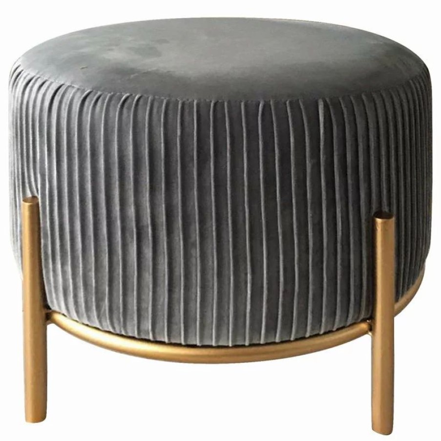 Footstools & Ottomans * | Crestview Collection Marina Gray Velvet Stool